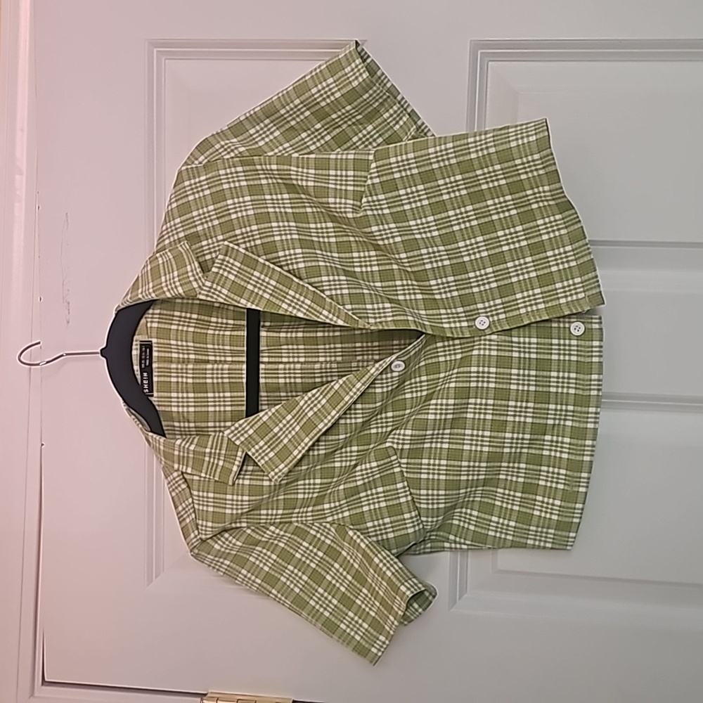 Plaid outer shirt button down cropped